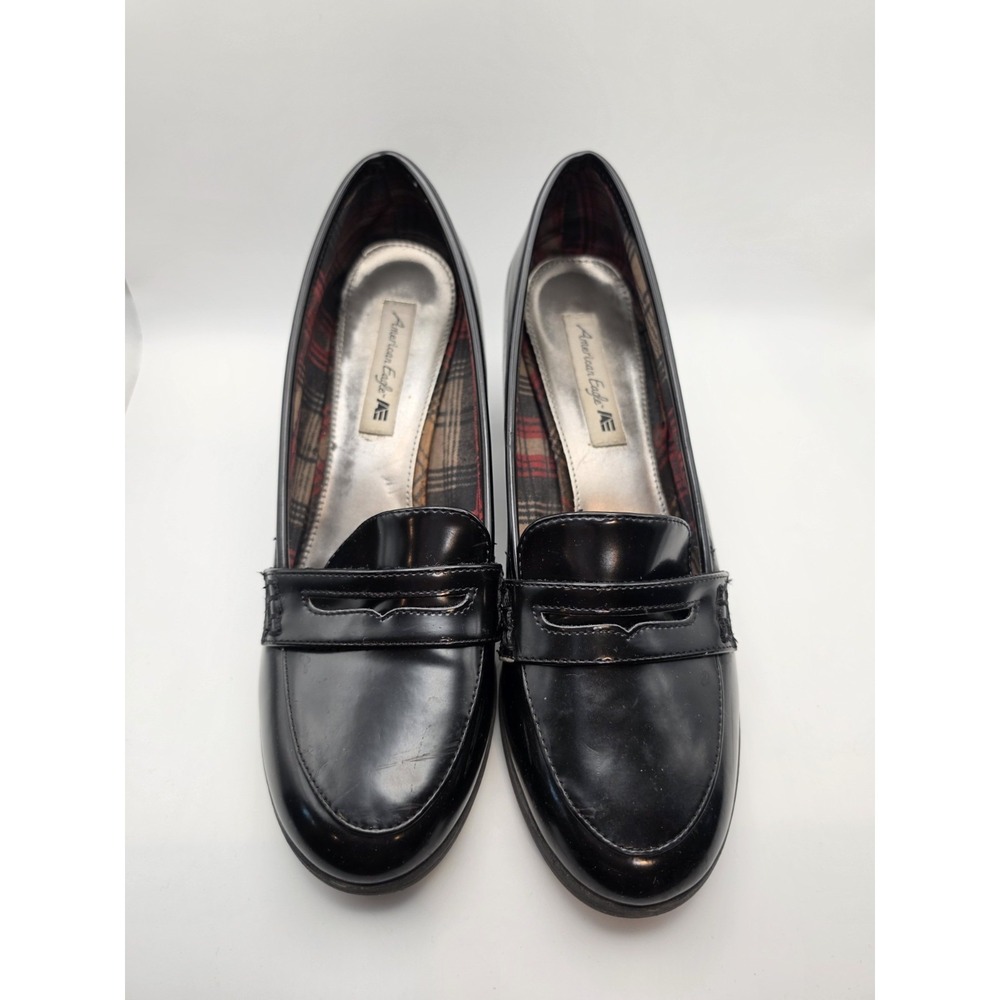 Vintage Y2K American Eagle Chunky Heel Penny Loafer Black Size 9 Preppy Twee